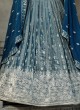 Teal Blue Zari Embroidered Designer Silk Lehenga Choli